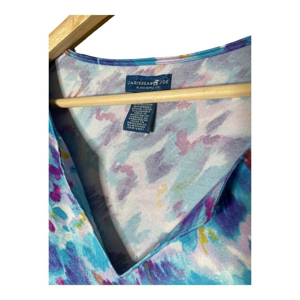 Caribbean Joe Women's Dress UPF 50+ Yoke Neck Colorful Print Size LBlue Haze - Picture 3 of 5